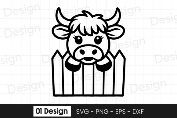 Cute Baby Cow in Fence Cartoon SVG PNG