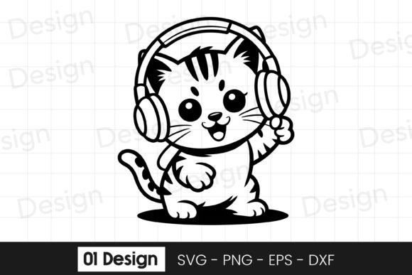 Cute Kitten Music Lover SVG Graphics for Crafts