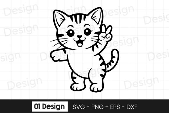 Cute Kitten Peace Sign Graphic for Crafts and Local Branding