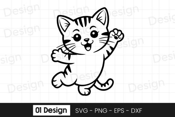 Cute Kitten Waving Cartoon Design SVG for Crafts and Graphics