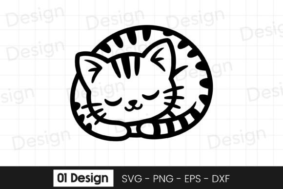 Cute Sleeping Kitten Outline SVG PNG