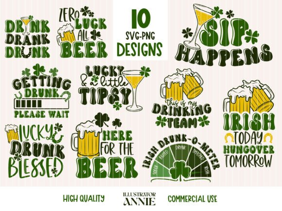 Drunk St Patricks Day Quote Bundle Graphics for Local Business