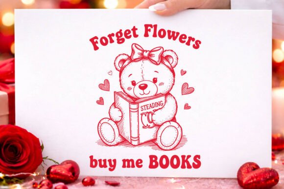 Valentine Cute Book Lover Teddy Bear SVG Graphics for Crafts
